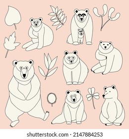 Bear outline. Linear animal contour set