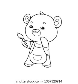 Bear paint - сute cartoon character, vector illustration. Coloring page for kids.