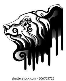 bear with painted tattoos and symbols on the face