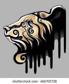 bear with painted tattoos and symbols on the face