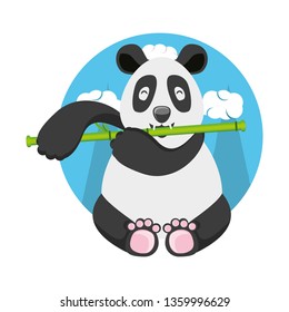 bear panda animal with bamboo icon