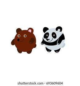 Bear and Panda in cartoon style. Funny round animals. Color illustration.