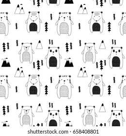 bear, panda, fox and cat pattern illustration vector.