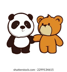 Bear and Panda Friendship Mascot Icon Vector Illustration