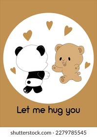 bear and panda friendship meeting love happiness