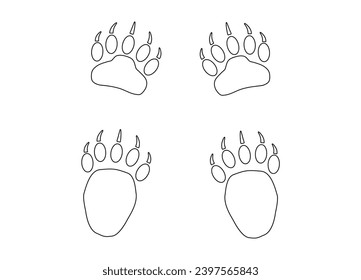 Huellas de pata de oso o panda con garras. Contacto. 4 patas. Ilustración vectorial negra aislada en blanco. Icono y símbolo de la huella de pata de animales salvajes. Imprimir, textil, postal, folleto, tienda de mascotas