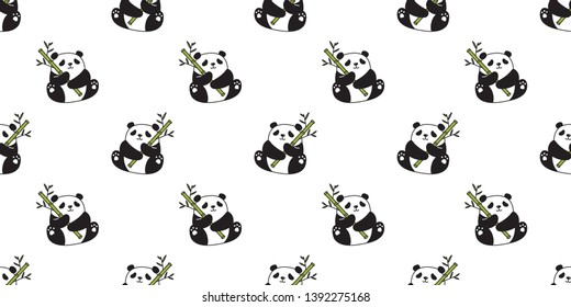 bear panda seamless pattern vector polar bear bamboo teddy scarf isolated wallpaper repeat tile background cartoon character illustration doodle