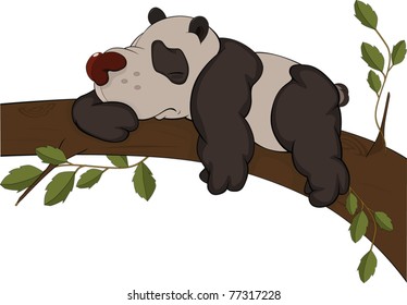 The bear a panda sleeps on a tree. Cartoon