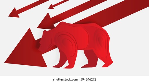 Bear paper art and red arrow paper art for stock market vector and illustration