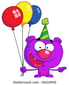 Bear in party hat with balloons