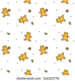 bear pattern with bear and a bee for the pillow fabric for kids in peas