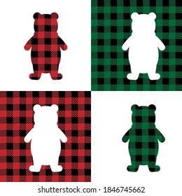 Bear pattern at Buffalo Plaid. Festive background for design and print eps 10