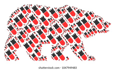 Bear pattern combined of aviation bomb elements. Vector aviation bomb items are organized into conceptual bear collage.