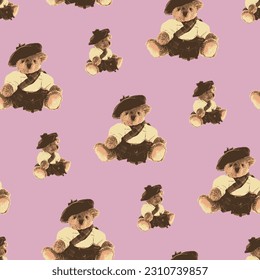 bear pattern in light purple background