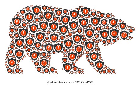 Bear pattern made of electric guard pictograms. Vector electric guard icons are organized into conceptual bear composition.