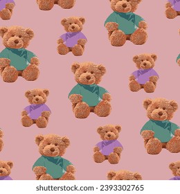 bear pattern on light pink background