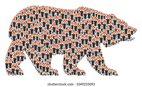 Bear pattern organized of candle elements. Vector candle design elements are combined into mosaic bear pattern.
