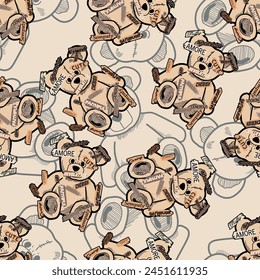 bear pattern with phrases brown colors seamless