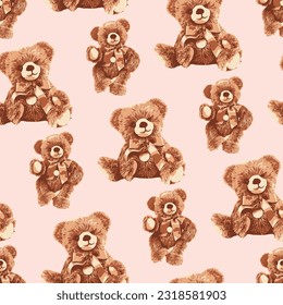 bear pattern in pink background