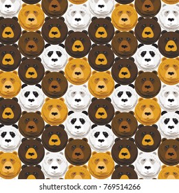 Bear pattern. Round head panda, grizly, brow bear, white bear