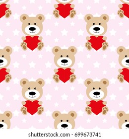 bear pattern seamless. Baby Background with bear and hearts, fabric for kids