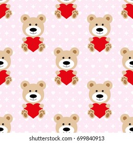 bear pattern seamless. Baby Background with bear and hearts, fabric for kids