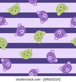 Bear pattern seamless in freehand style. Head animals on colorful background. Vector illustration for textile prints, fabric, banners, backdrops and wallpapers.