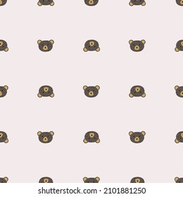 Bear pattern seamless in freehand style. Head animals on colorful background. Vector illustration for textile prints, fabric, banners, backdrops and wallpapers.