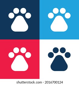 Juego de iconos mínimo de cuatro colores azul y rojo Paw del oso