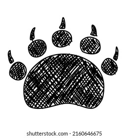 Bear Paw Footprint In Sketch Style. Doodle Animal Paw