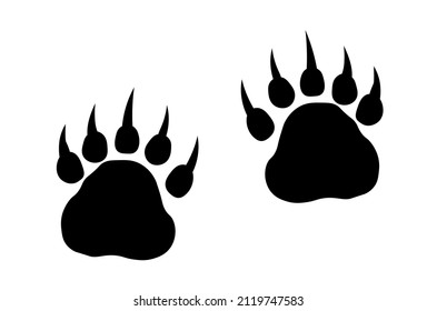 Bear paw footprint track. Vector grizzly steps in black color