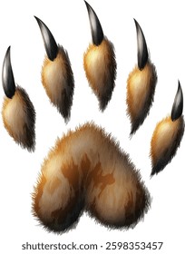 Bear Paw Print Vector Illustration Isolated on White Background.