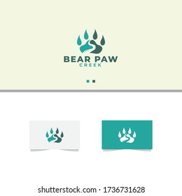 Bear Paw River Logo Design Vector Template