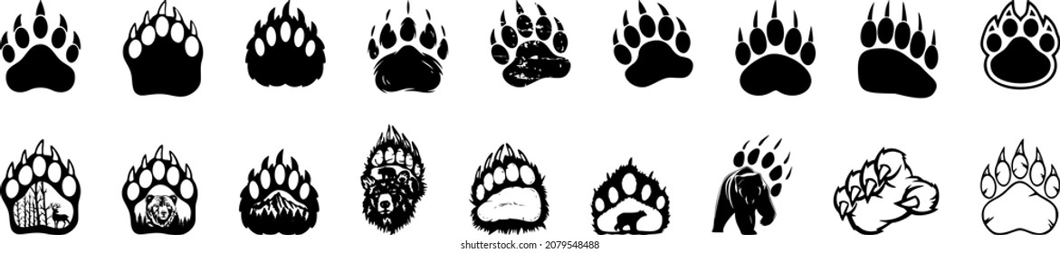 Bear Paw Silhouettes Set,Bear Claw  Vector Image svg