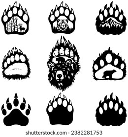 Bear Paw Silhouettes Set,Bear Claw Vector Image, Bear Claw Silhouettes Set svg
