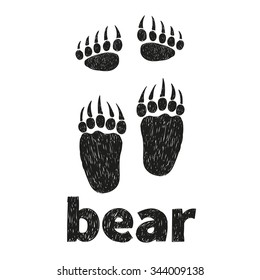 Bear Paws, Front And Hind. Doodle Vector Illustration Of Bears Footprints. 