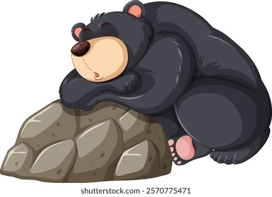 A bear peacefully sleeping on a large rock