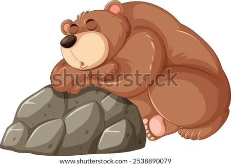 A bear peacefully sleeping on a rock