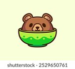 Bear peaking in a Colorful Green Pot Cartoon character vector illustration