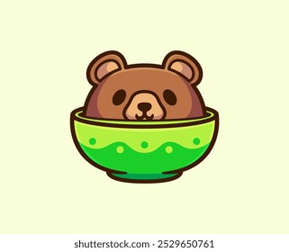 Urso com pico em um colorido pote verde Desenho animado personagem ilustração vetor