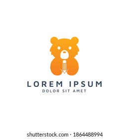 bear and pencil negative space logo design