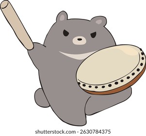A bear performing on a drum.