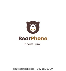 Bear with phone logo design on isolated background