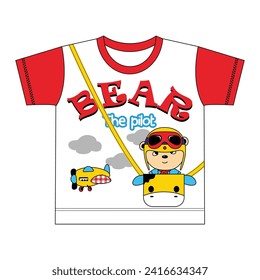 bear the pilot slogan typography vector illustration for cartoon style kids t-shirt design