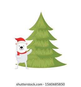 bear with pine tree of merry christmas vector illustration design