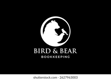 bear play with bird logo design vector illustration