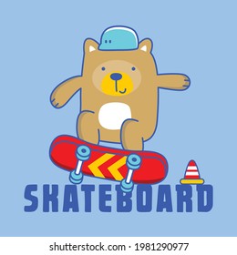 bear play skateboard funny animal cartoon