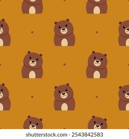 Bear playful cartoon so cute. On polka dot yellow background. Pattern seamless vector illustration. 
