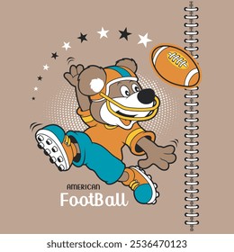 Bear is playing American football to score a goal ,animal cartoon vector illustration