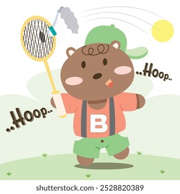 URSO JOGANDO BADMINTON ADEQUADO PARA CAPAS DE LIVROS E ROUPAS DE DORMIR